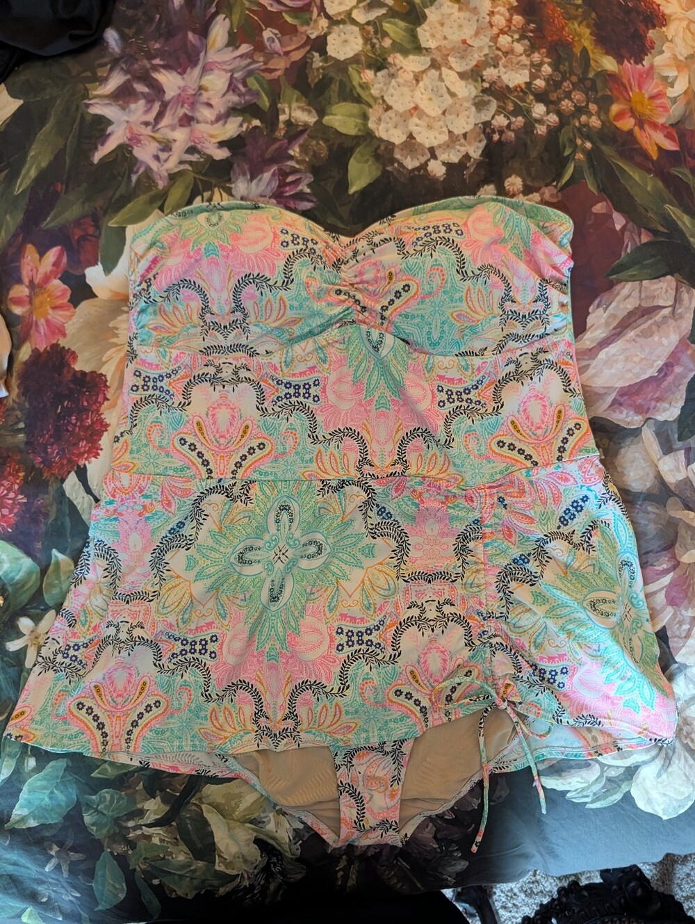 Cacique Swim Strapless Paisley One Piece Swimsuit Swim Dress  Plus 20W *No Strap